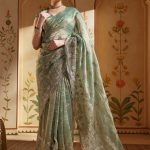 Green Tissue Saree with Intricate Zardosi Work