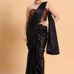 Black Satin Pre-Draped Saree with Banarasi Corset Blouse